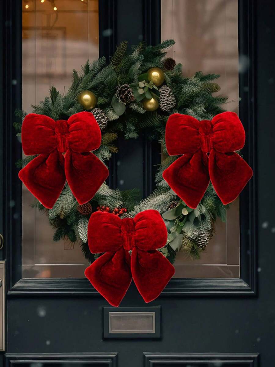 1 buc decorațiuni luxoase cu fundă din catifea, fundă roșie mare, nu necesită baterii, fără pene, pentru brad de Crăciun, împachetare cadouri, nuntă, Ziua Recunoștinței, Anul Nou, Ziua Îndrăgostiților, decor festiv de sărbători, decorațiune suspendată pentru brad din poliester neelectric pentru Crăciun, Ziua Recunoștinței, Anul Nou, Ziua Îndrăgostiților, decorațiuni de Crăciun pentru casă, cadouri de Crăciun, decor de Crăciun - Multicolor - Vizualizare 1