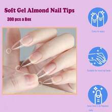 Short Almond Nail Tips300PCS Almond Pr On Nails Short Fake Nails Tips Soft Gel Nail Tips Shape Acrylic Nails12 Sizes No C Curve Half Cover Acrylic Pr On Nail Kit Extensions - 無色 - 查看 4