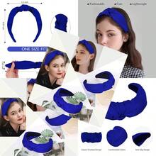 Knotted Headbands For Women Girls Royal Blue Headband Non Slip Wide Top Knot Head Band Cute Fashion Hairband Fabric Hair Accessories Comfortable Elastic Hair Band Halloween Costume Party Gifts