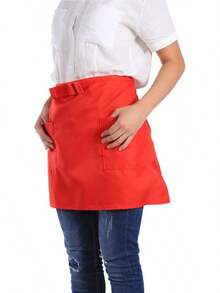 Delantal Camarero, Delantal cocina hombre short apron Delantal de Cocina Medio para Chef con Bolsillos moda universal para mujeres y hombres trabajar Mandil Camarero - Rojo - Ver 2