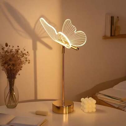 USB Powered Butterfly LED Desk Lamp | Modern Polished Metal With Acrylic Shade | 3-Color Dimmable Lighting | Button Control | Ideal For Bedroom Ambiance | Perfect Gift For Art Decor Enthusiasts, Decorative Night Light | Ambient Lighting | Metal Surface Lamp, Butterfly Decor, Ideal For Christmas