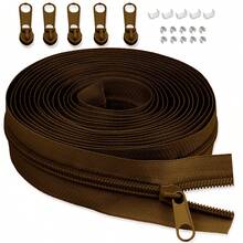 19 rolos / 6 rolos de cores #5/#3 zíper de bobina de nylon por jarda, 4 jardas de comprimento em bobina de nylon contínua com controles deslizantes de zíper, puxador de zíper e travas de zíper para costura de estofados - Série Brown - Ver 4