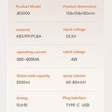 1 Peça + 3000ml Umidificador de Névoa Dupla, Umidificador Portátil Alimentado por USB com Visor Digital, Adequado para Salas Grandes, Sala de Estar, Escritório, Dormitório, Luz Noturna de 7 Cores, Enchimento Superior, Fácil de Limpar