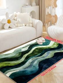 1pc Ombre Green Wavy Pattern Bath Mat, Non-Slip, Machine Washable, Low Pile Knit Fabric, Polyester TPR Blend, Rectangular Bathroom Rug, Decorative Carpet
