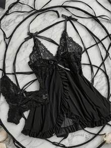 Plain    Ruffle  Sheer  Ruffle Hem - màu đen - Xem 9