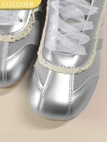 GOSOUER Zapatillas de ballet de suela blanda para mujer, zapatos deportivos con malla transpirable y cordones, suela plana, ligeros, para uso deportivo casual, compras y uso diario