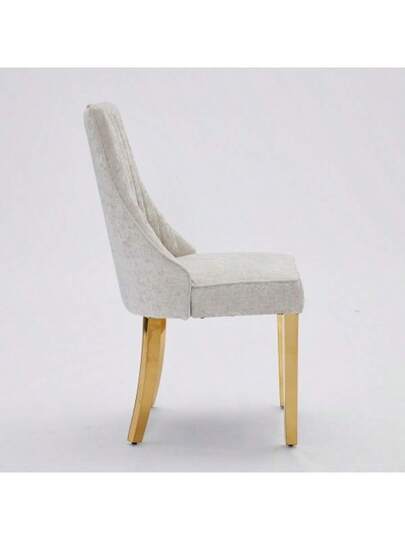 Rayon Cloth Flocking Linen Dining Chairs Channel Kitchen Dinner Stoel Comfy Fabric Upholstered Accent Room Curved Solid Wood Legs,Set Of (Beige), DE1847BG view 5