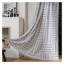 Geometric Curtains 63 Inch Boho Striped Semi Sheer 2 Panels - Blue White Window Treatments For Bedroom Living Room - 多色198 - 查看 1