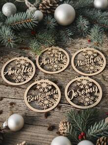 1pc Personalized Wooden Christmas Tree Ornament With Regular Hemp Rope, Customized Name Christmas Decoration, Laser Cut Name, Personalized Christmas Gift, Christmas Decor, Indoor Christmas Decoration
