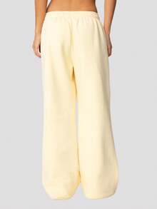 Womens Wide Leg Sweatpants Elastic Waist High Rise Baggy Pants With Pockets Solid Color Loose Fall Barrel Casual Lounge Athletic Pants Comfy Cute Y2k Joggers Teen Girl - Màu vàng - Xem 3