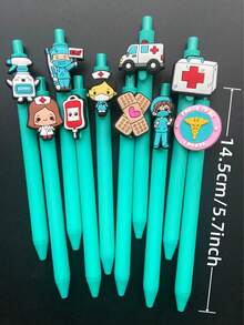 10 Stücke/Set minimalistische einfarbige Kugelschreiber für medizinisches Personal, Doktoren- & Krankenschwestern-Motiv, geeignet als Geschenk für Ärzte, Krankenschwestern, medizinisches Assistenzpersonal und Studenten, zufälliger Stil - Schwarz - Übersicht 2