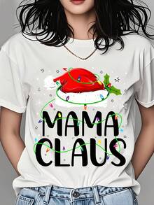 Mama Claus Christmas T-Shirt For Women - Festive Santa Hat Design With Lights And Snowflakes, Holiday Party Shirt, Xmas Gift For Mom, Christmas Sweater Alternative, Fun Ugly Christmas Tee - 白色 - 查看 1