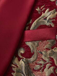 Men's Jacquard Slim-Fitting Two-Piece Suit, Shawl Lapel Evening Dress, Wedding Ball Gown Set - Burgundy - View 8