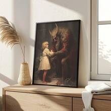 1 pièce Impression sur canevas de Krampus, décoration murale de Noël effrayante, convient pour la décoration de la maison, de la chambre, du salon, de la salle de bain, décoration murale, décorations de Noël pour la maison, avec option de cadre mural