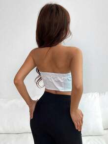 Blusa Sin Tirantes con Nudo Decorativo Elegante, estilo elegante y sexy, adecuado para fiestas, vacaciones, citas románticas y vestidos de boda. - Blanco - Ver 2