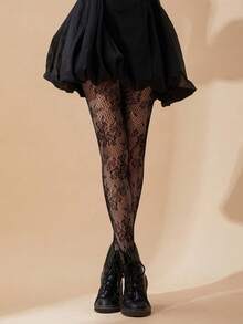 Floral Jacquard Fishnet Stockings, Suitable For Pairing With Skirts