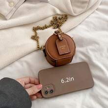 Borsa a Tracolla Rotonda Mini Marrone in PU da Donna con Tracolla a Catena Dorata e Chiusura a Cerniera - Portafoglio Rotondo alla Moda, Può Contenere Chiavi, Monete e Rossetto, Accessorio Quotidiano|Borse Chic per Donne|Borsa