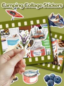 50 pièces Autocollants de collage de camping, créatifs et raffinés avec des designs de carte d'allumettes, de tente. Parfaits pour décorer les albums de découpage, les valises, les guitares, les skateboards, les bouteilles d'eau, les ordinateurs portables - Autocollants pour artisanat
