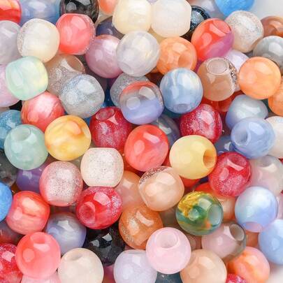 25/30 piezas Cuentas de resina de moda con agujero grande, cuentas sueltas de imitación de jade de alta calidad y suaves - Brillo, ágata, sirena y talla grande diseños, para pulseras DIY, collares, decoraciones de bufanda