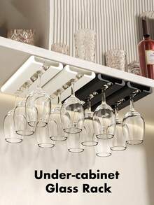 1 pieza/2 piezas Estante colgante para copas de vino, sin necesidad de perforar, bordes redondeados que no dañan los vasos, material ABS grueso, estilo minimalista ahorrador de espacio para el hogar y bar, se adapta a diámetros de cristalería de 3-8.5cm/1.18-3.35in