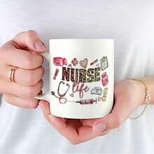 1pc Nurse Coffee Mug 11oz Ceramic - Medical-Themed Design With Leopard Print "NURSE" Text, Stethoscope & Heart Icons - Dishwasher , All-Season Use For Home, Office, Restaurant - Perfect Nurses Day Gift, Office Drinkware, Playful Nurse Design, Durable Drinkware - 白色-11oz - 查看 1