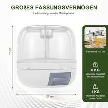 Weißer Reisspender mit Fächern, Vorratsbehälter für Getreide und Hülsenfrüchte, 6 kg Kapazität, aus PP/PET, feuchtigkeits- und insektenfest,27 x 27 x 27 cm - Weiss - Übersicht 2