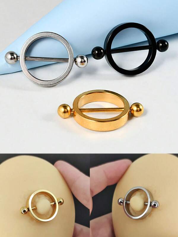 1PC Stainless Steel Black Gold Plated Nipple Piercing Round Hoop Barbell Nipple Shield Women Sexy Piercing Jewelry 14G