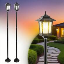 2pcs Hoodink Solar Powered Outdoor Lamp Posts - Black Patio Lights With Built-In Lithium Battery, Automatic Solar Garden Lighting For Pathway, Yard, Porch, Driveway - Modern Landscape Lighting, Solar Outdoor Lights, Pathway Illumination, Energyefficient Ligh - màu đen - Xem 11