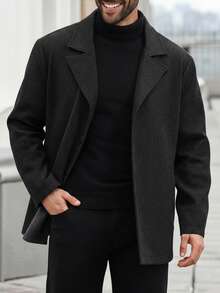 Áo khoác dài tay cổ điển vừa vặn dành cho nam - màu đen - Xem 2