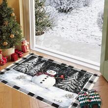 1 pièce Paillasson en TPR imitation laine avec imprimé sapin de Noël et bonhomme de neige, tapis de salle de bain, tapis de cuisine, tapis de buanderie, décoration de fête, décoration de maison, décoration de mariage, décoration de salle à manger