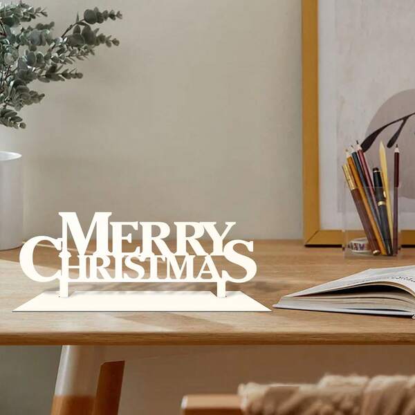 Merry Christmas Metal Letter Decor Stand, Stylish Desktop Ornament For Living Room, Office