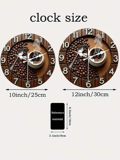 2D Flat Coffee Cup Beans Wooden Silent Wand Klok Moderne Home Living Room, Bedroom, Kitchen, Office Battery Operated (AA Not Included) Mother's Day view 5