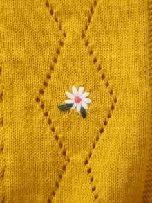婴儿无袖花卉刺绣镂空针织开衫 - 黃色 - 查看 3