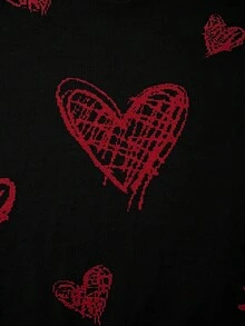 秋冬新款欧美风情人节情侣休闲宽松可爱爱心提花轻薄圆领套头毛衣 - 黑色 - 查看 5