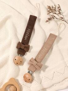 2pcs Personalized Embroidery Name Baby Pacifier Clip Cute Polka Dot Print Customized Patterns For Boys And Girls, Custom Baby Pacifier Clip Universal Soothing Clip, Suitable For Halloween, Baptism, Thanksgiving, Christmas Gifts Baby Shower Family Decorations Gifts ,Travel Organizer - 彩色 - 查看 12