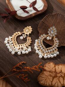 一对波西米亚风心形铃铛耳环，休闲优雅配饰 - 白色 - 查看 3