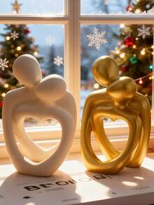 1件“爱之吻”雕像，树脂材质，情侣拥抱装饰摆件，浪漫礼物，寓意深刻的雕塑，适用于卧室、家庭办公室、书架、桌面装饰 - 彩色 - 查看 6