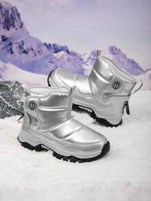 1 Par de Botas de Neve Infantis, Forradas Termicamente, Design Baixo-Médio, Antiderrapante e Durável, Botas Camufladas Felpudas para Uso Externo, Adequadas para Estudantes de 6 a 14 Anos em Regiões de Alta Latitude Fria, Inverno