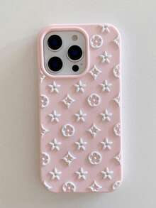 New Fashionable Personalized Silicone Star & Flower Design Protective Phone Case Compatible With Iphone 16/17 Pro/Pro Max, Creative And Anti-Drop - Pink - View 3