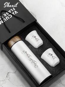 shoxil 3 件套 500 毫升咖啡瓶，带两个 80 毫升杯子套装，咖啡旅行杯，不锈钢真空隔热杯，带防溢盖