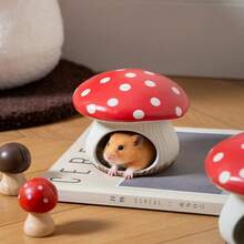 创意红蘑菇系列仓鼠窝陶瓷躲猫猫洗澡碗金仓鼠拉普兰豚鼠小宠浴沙碗用品 - 紅色 - 查看 4