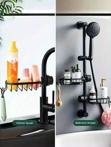 1 Stück Badezimmer Duschraum, Toiletten Duschablage, Platz Aluminium Badezimmer Duschstange Ablage, Armatur, Netzkorb, Aufbewahrung