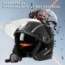 Cascos de moto abiertos 3/4, viseras dobles, cascos de moto para hombre y mujer, cascos abiertos para ciclomotores y cruisers - Negro - Ver 3