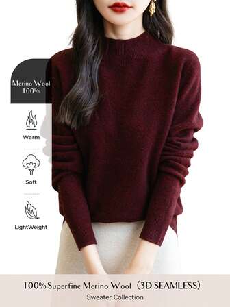 Women's 100% Merino Wool Seamless Sweater Mockneck First-Line Ready To Wear Long Sleeve Knitted Pullover Tops