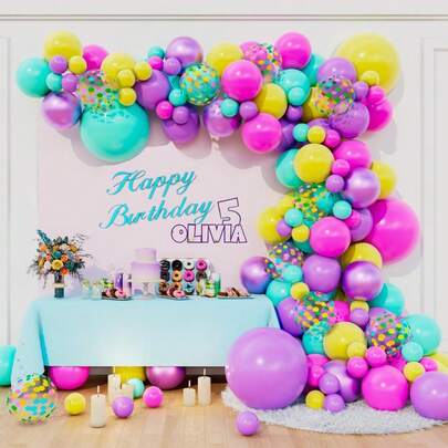 Kit de guirnalda de arco de globos de látex gruesos de colores rosa, morado, azul verdoso y azul para decoración de fondo de fiesta de cumpleaños, baby shower o inspirado en películas y dibujos animados
