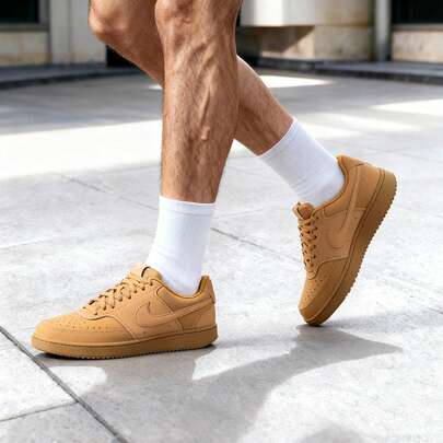 Nike Men's Court Vision LO Low-Top Retro Wheat Color Sneakers, Fashion Casual Shoes, Lightweight & Durable Athletic Shoes. Runs Small/Narrow, Recommend Sizing Up. CD5463-200