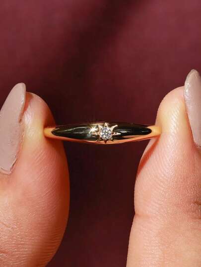 1 Peça Anel Versátil Estilo INS de Prata 925 com 1 Zircônia Cúbica Redonda Octogonal, Elegante e Casual, Adequado para Uso Diário, Férias, Festas, Presente de Joias