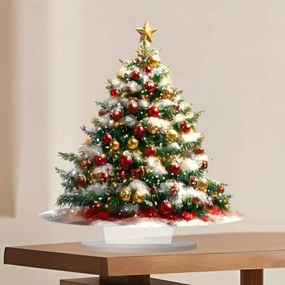 Boho Chic Acrylic Christmas Tree Desk Ornament | Plant-Inspired Tabletop Decor | Waterproof & Versatile For Home, Office, Cafe - 9.8" X 9"