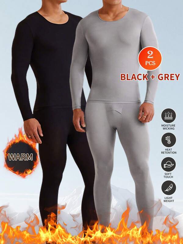 Conjunto de 2 peças de roupa íntima térmica ultrafina para homens, roupa sem costura que aquece a pele e embeleza, camada de base masculina de outono e inverno, roupa de outono com ácido hialurônico, roupa térmica masculina de camada de base ultrafina