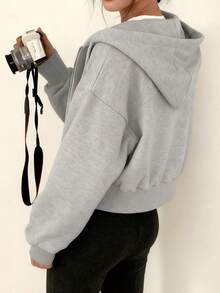 Sudadera con capucha, versátil, moderna, entallada, con cremallera, cálida, de color liso y forro polar para mujer Sudaderas de Mujer Abrigos de Mujer - Gris - Ver 7